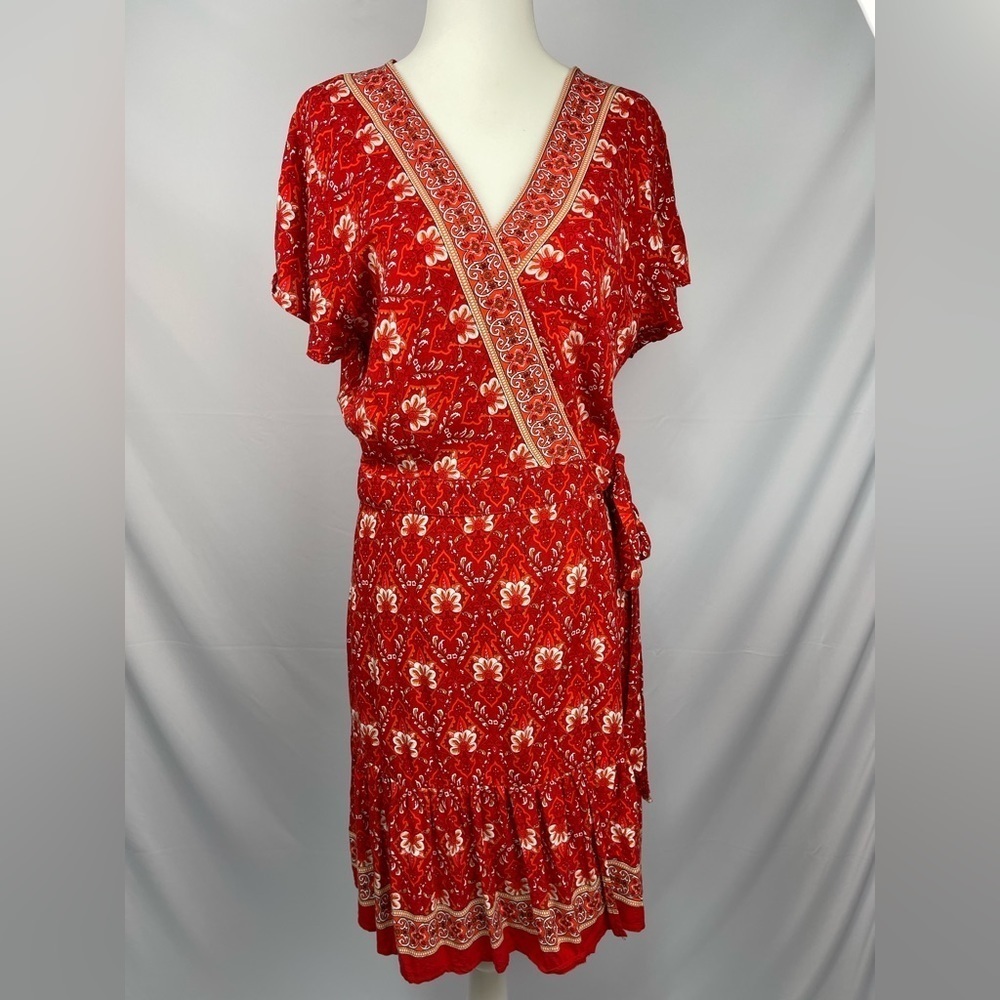 Zesica floral type print wrap dress v-neck short sleeve women’s size L - Picture 1 of 16